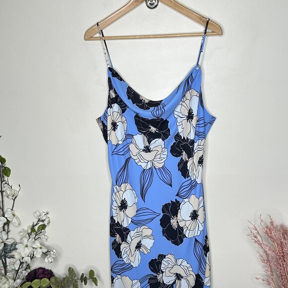 ANTHROPOLOGIE x DRESS THE POPULATION Kendall Cowl Neck Midi Dress Blue {3K33} - Picture 2 of 8